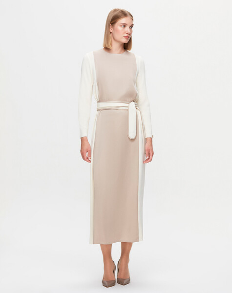 T25K-4005 Waist Belted Satin Detailed Dress - 3