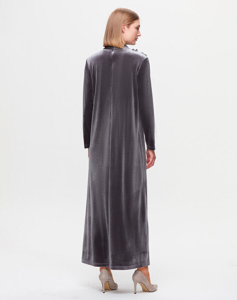 T25K-4007 A Kesim Kadife Elbise GREY - 3