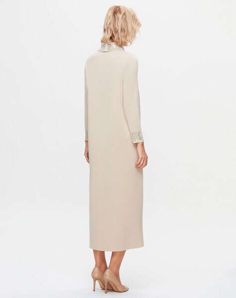T25K-4008 Yakası ve Bileği Taş Detaylı Elbise DIDO-BEİGE - 2