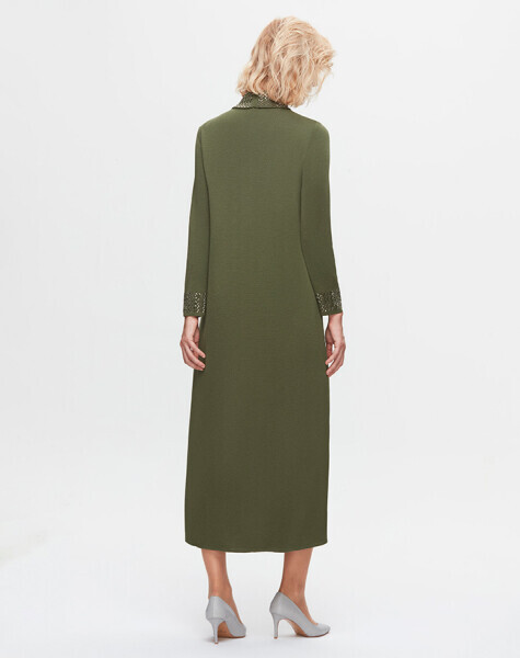 T25K-4008 Yakası ve Bileği Taş Detaylı Elbise FARAD-GREEN - 1