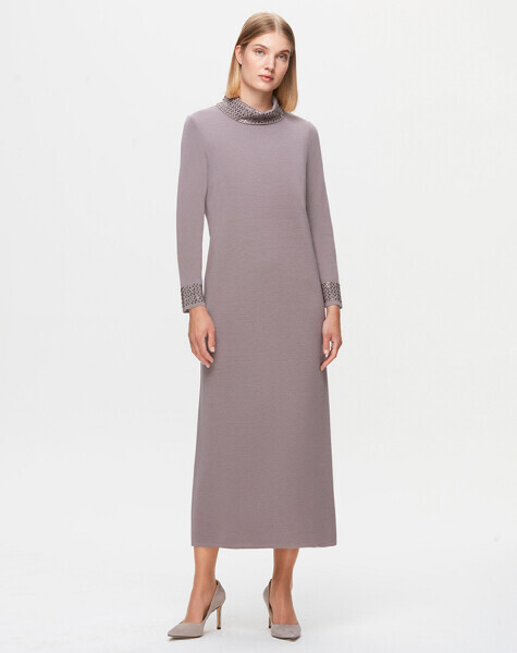 T25K-4008 Yakası ve Bileği Taş Detaylı Elbise SCURE-MİNK - MISS DALIDA (1)