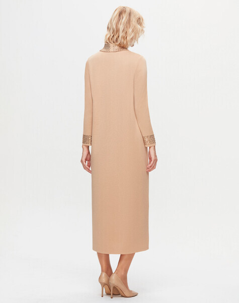 T25K-4008 Yakası ve Bileği Taş Detaylı Elbise YY216-BEİGE - 2