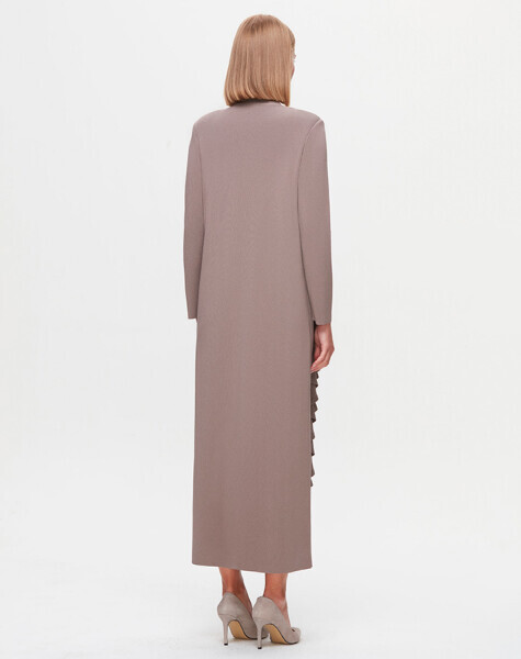 T25K-4010 Önü Fırfırlı Triko Elbise 002-MİNK - 2