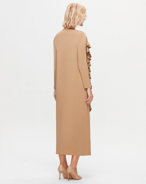 T25K-4010 Önü Fırfırlı Triko Elbise 1380-CAMEL - MISS DALIDA (1)
