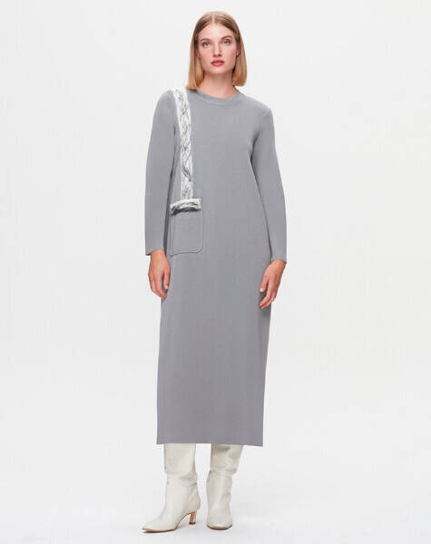 T25K-4011 Cebi ve Önü Keçe Detaylı Elbise VİALE-GREY - 1