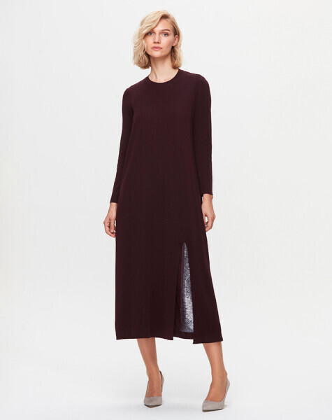 T25K-4012 Yırtmacı Taş Detaylı Elbise TROTA-OUBERGİNE - 1