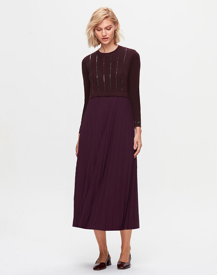 T25K-4016 Stone Detailed Pleat Dress - 8