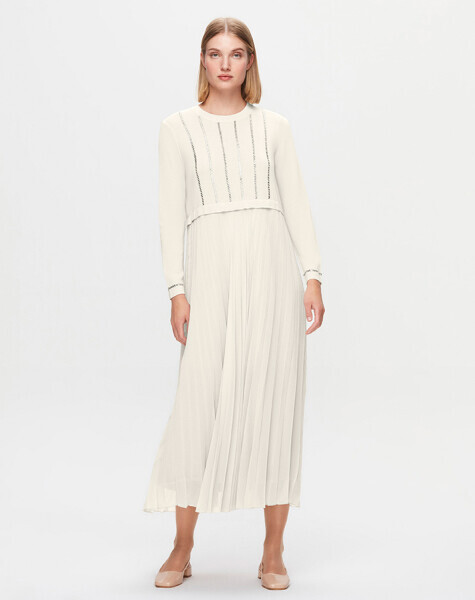 T25K-4016 Taş Detaylı Plise Elbise BAZA-ANTHRACİTE - 4