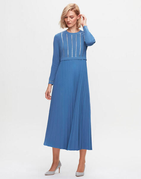 T25K-4016 Taş Detaylı Plise Elbise BAZA-ANTHRACİTE - 8