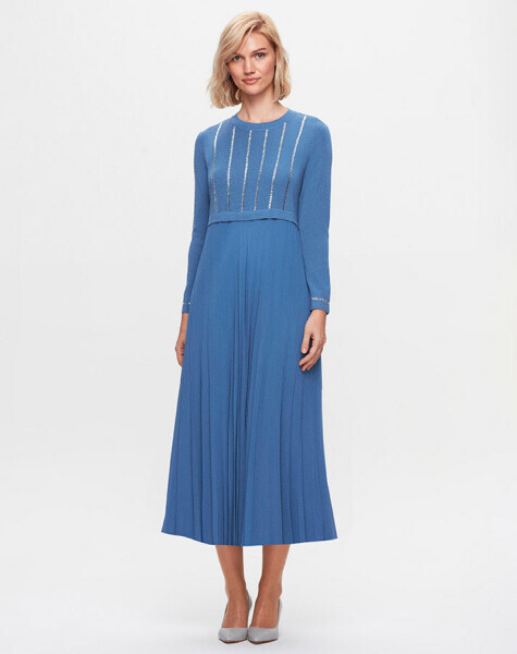 T25K-4016 Taş Detaylı Plise Elbise PB15E-DARK BLUE - 1