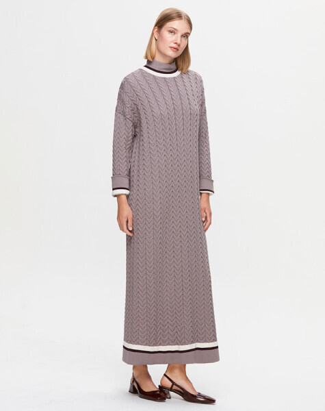 T25K-4018 Saç Örgülü Triko Elbise SCURE-MİNK - 1