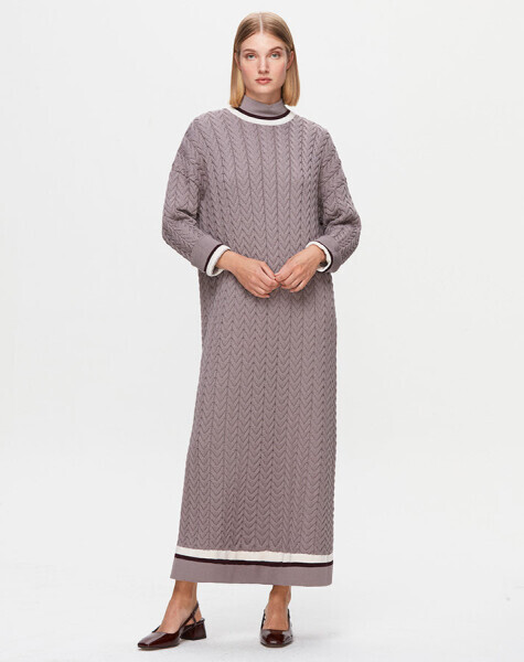 T25K-4018 Saç Örgülü Triko Elbise SCURE-MİNK - MISS DALIDA (1)