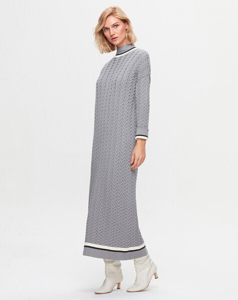 T25K-4018 Saç Örgülü Triko Elbise VİALE-GREY - 2