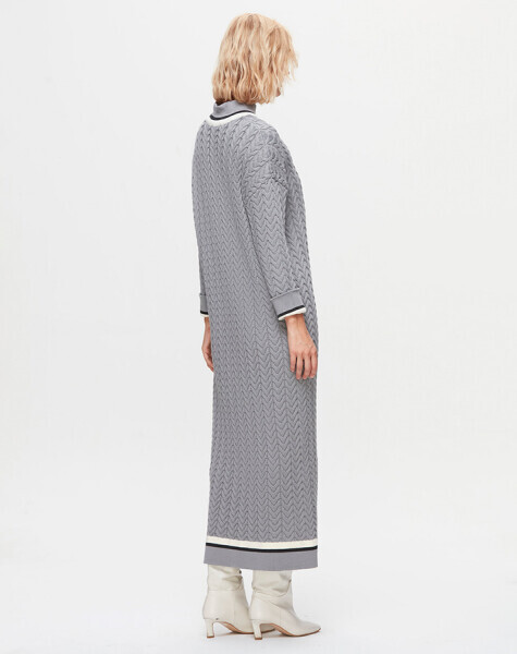 T25K-4018 Saç Örgülü Triko Elbise VİALE-GREY - 3