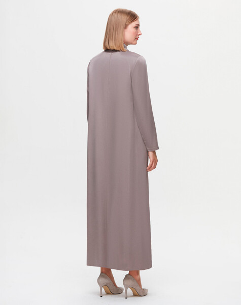 T25K-4019 Brooch Detailed Satin Long Dress - 3