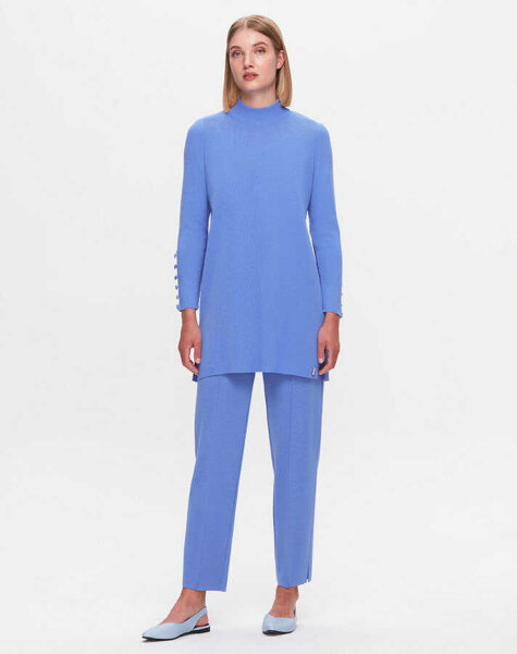 T25K-6001 Uzun Kollu Basic Triko Tunik PANNO-SAPPHIRE 