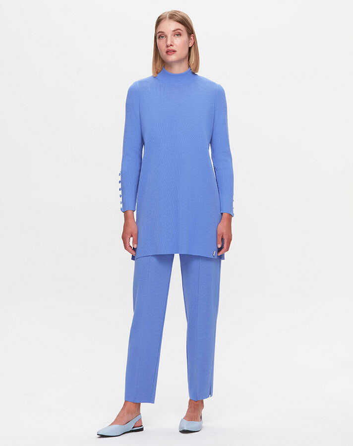 T25K-6001 Uzun Kollu Basic Triko Tunik PANNO-SAPPHIRE - 1