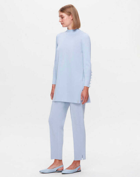 T25K-6001 Uzun Kollu Basic Triko Tunik PATIO-LIGHT SAPPHIRE - 2