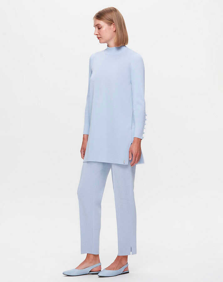 T25K-6001 Uzun Kollu Basic Triko Tunik PATIO-LIGHT SAPPHIRE - 2