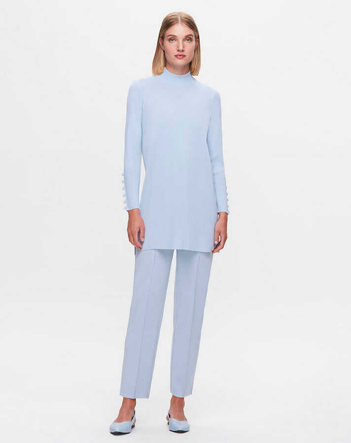T25K-6001 Uzun Kollu Basic Triko Tunik PATIO-LIGHT SAPPHIRE - 1