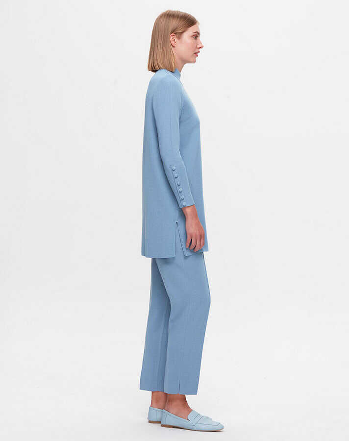 T25K-6001 Uzun Kollu Basic Triko Tunik PB13E-BLUE - 3