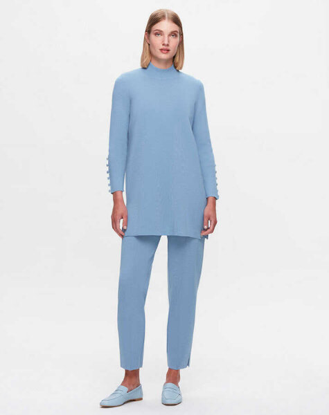 T25K-6001 Uzun Kollu Basic Triko Tunik PB13E-BLUE 