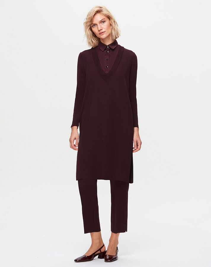 T25K-6002 V-Neck Shirt Effect Knitwear Tunic - 9