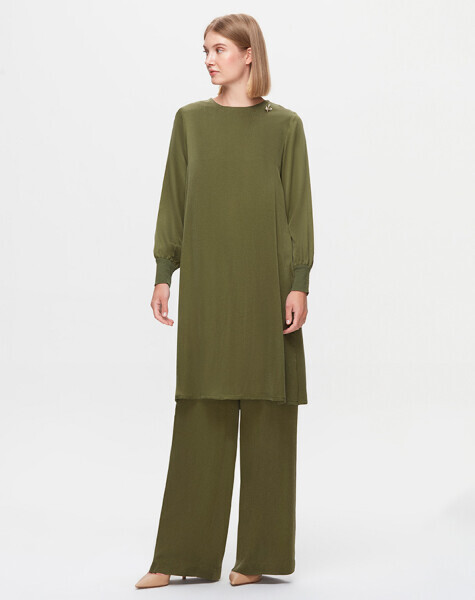 T25K-6004 A Kesim Cupro Tunik GREEN - 1