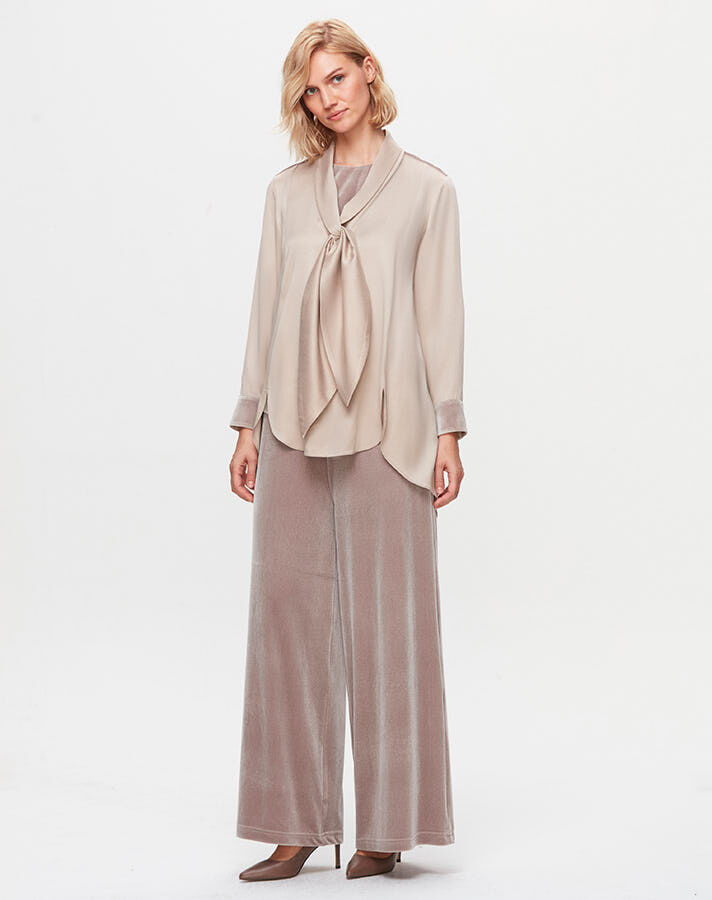 T25K-6005 Satin Tunic with Tie Detail on the Collar - 4