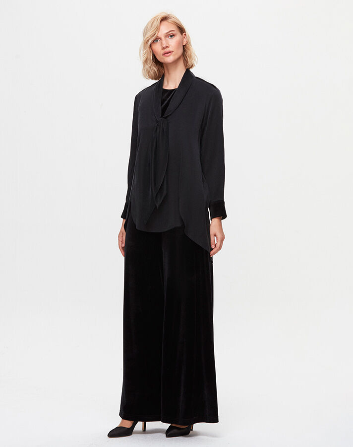 T25K-6005 Satin Tunic with Tie Detail on the Collar - 6