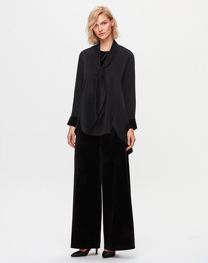 T25K-6005 Satin Tunic with Tie Detail on the Collar - 7