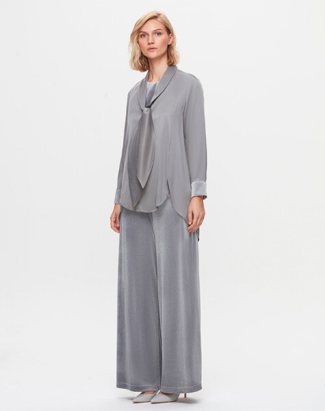 T25K-6005 Satin Tunic with Tie Detail on the Collar - 1