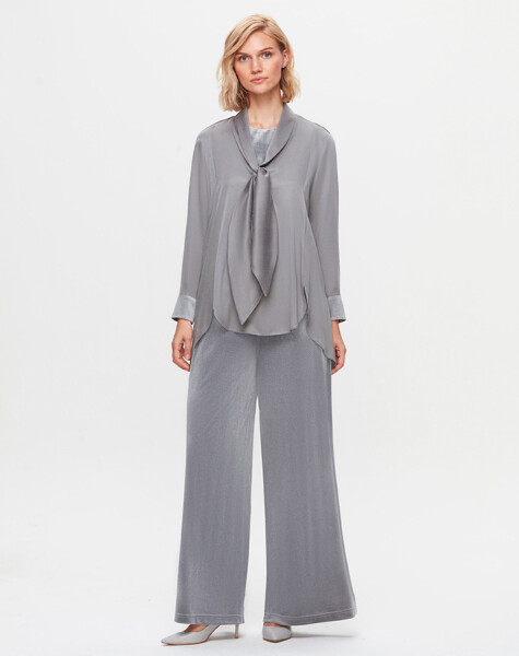 T25K-6005 Satin Tunic with Tie Detail on the Collar - 2