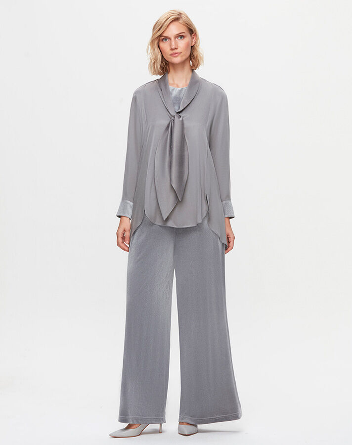 T25K-6005 Satin Tunic with Tie Detail on the Collar - 2