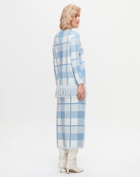 Kare Desenli Püskül Detaylı PB13E-BLUE Tunik - 2