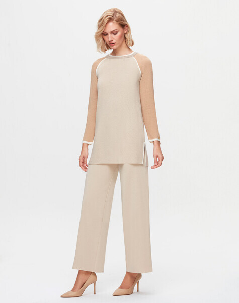 T25K-6007 Kolları Renkli Selanik Tunik YR23T-SAND - 1