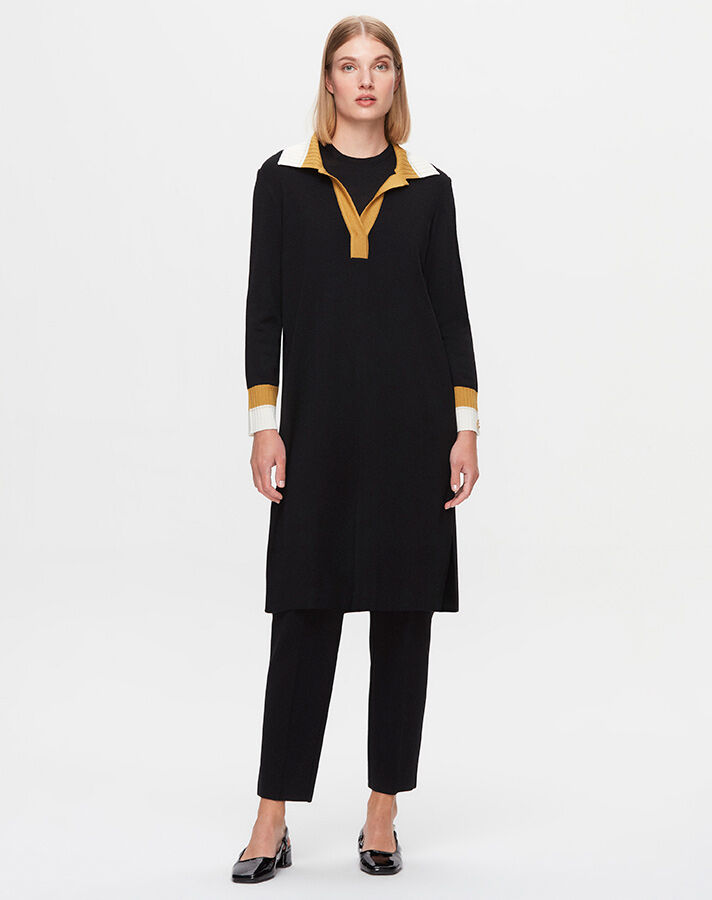 T25K-6009 Shirt Collar Knitwear Lined Tunic - 1