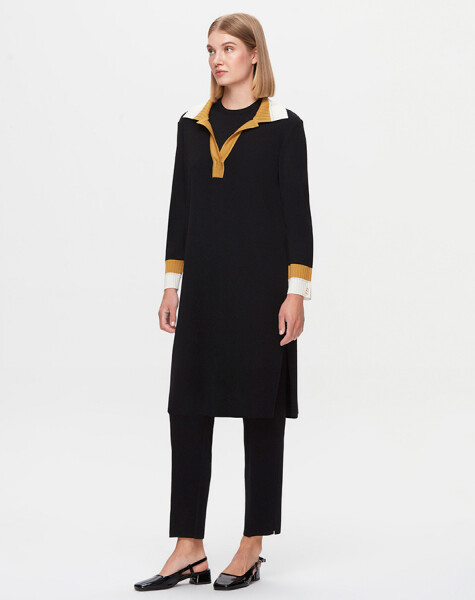 T25K-6009 Shirt Collar Knitwear Lined Tunic - 2