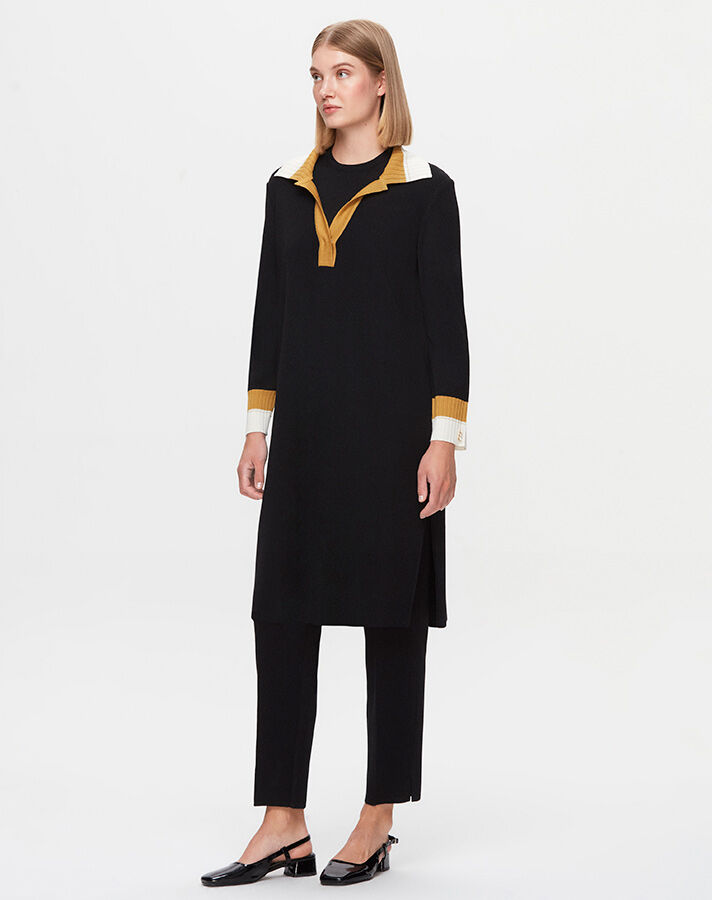 T25K-6009 Shirt Collar Knitwear Lined Tunic - 2