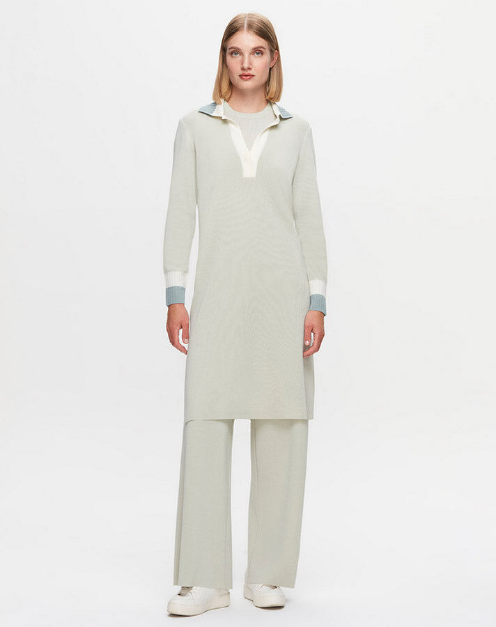 T25K-6009 Shirt Collar Knitwear Lined Tunic - 8