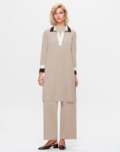 T25K-6009 Shirt Collar Knitwear Lined Tunic - 10