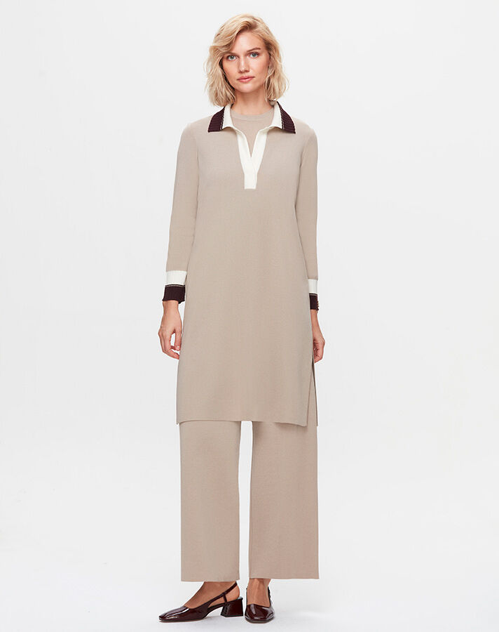 T25K-6009 Shirt Collar Knitwear Lined Tunic - 10