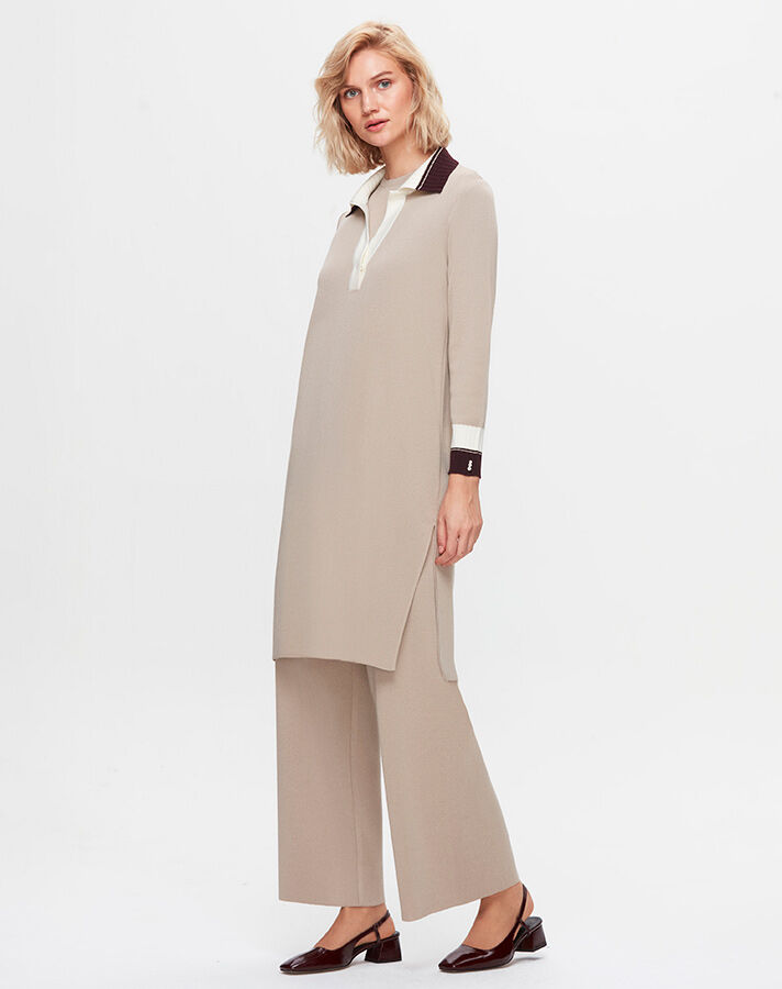 T25K-6009 Shirt Collar Knitwear Lined Tunic - 11