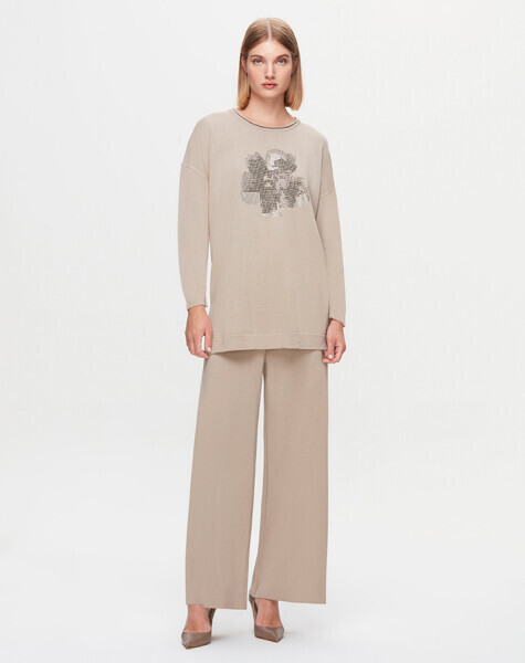 Önü Taşlı Gül Desenli Tiko FONIA-Gri Tunik - 2