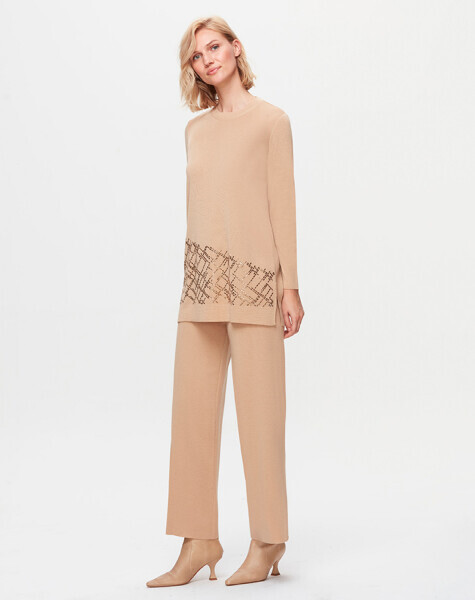 T25K-6012 Taş Detaylı Triko Tunik DIDO-BEİGE - 1