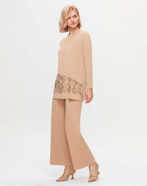 T25K-6012 Taş Detaylı Triko Tunik DIDO-BEİGE - 2