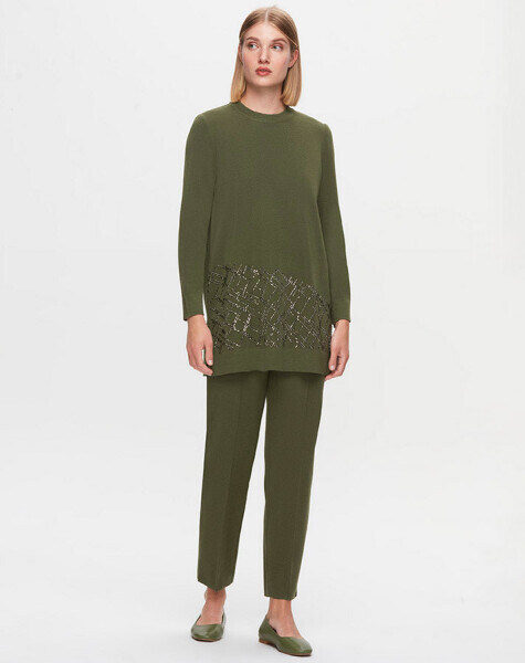 T25K-6012 Taş Detaylı Triko Tunik FARAD-GREEN 