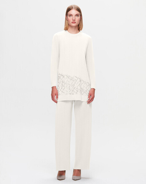T25K-6012 Taş Detaylı Triko Tunik FEDE-ECRU - 1