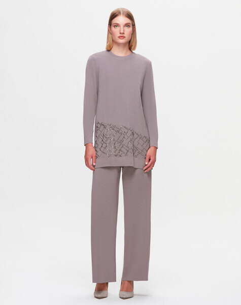 T25K-6012 Taş Detaylı Triko Tunik SCURE-MİNK - 1