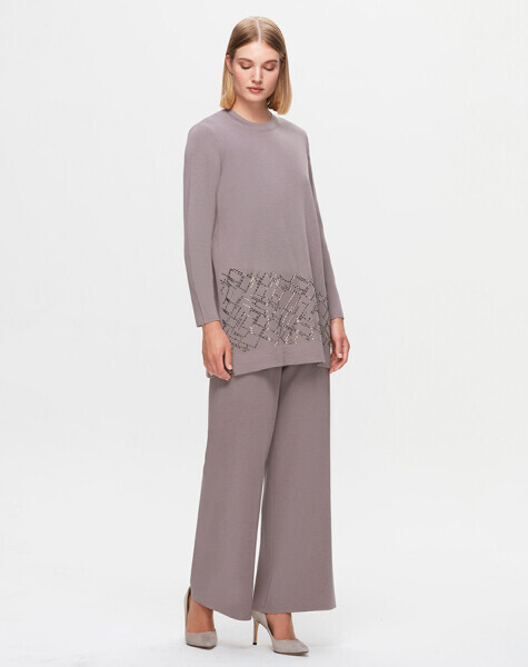 T25K-6012 Taş Detaylı Triko Tunik SCURE-MİNK - 2